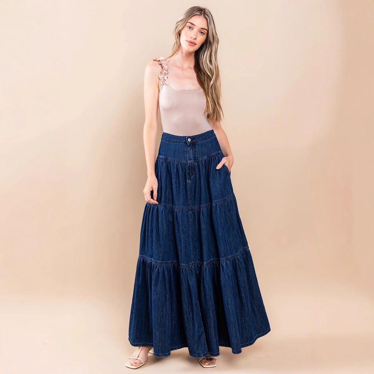 Damen Maxikleid Lässig Voluminöse Rüschen Eveloria