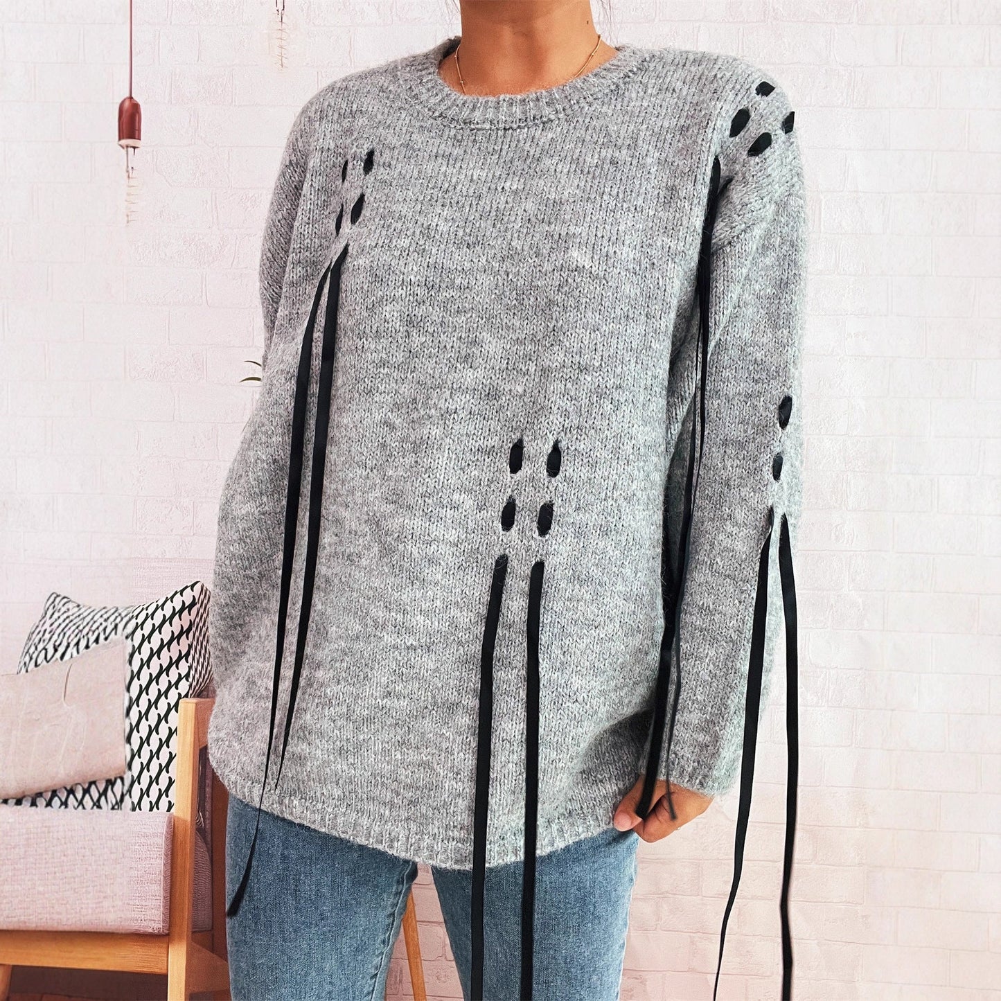 Damen Pullover Schnür-Design Eveloria