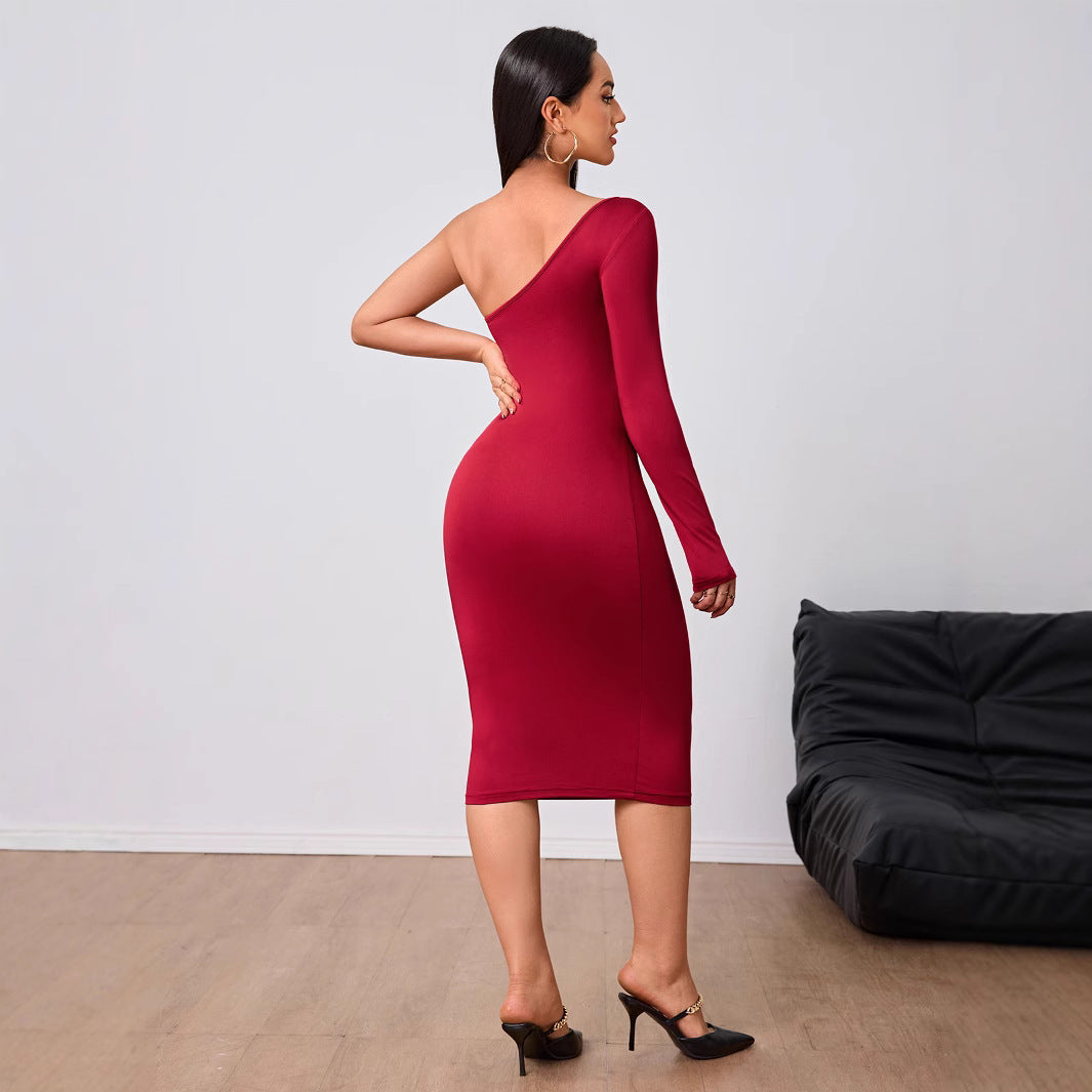Damen Midi-Kleid mit Cut-Out-Details Asymmetrisch Langärmlig