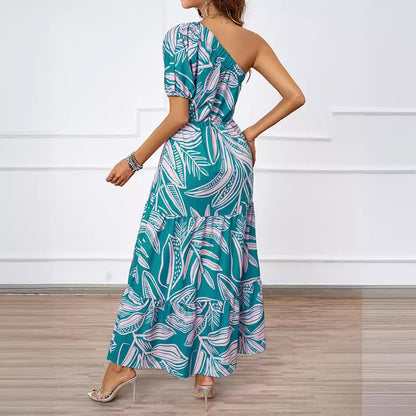 Damen Maxikleid Asymmetrisch Floralmuster Sommerkleid