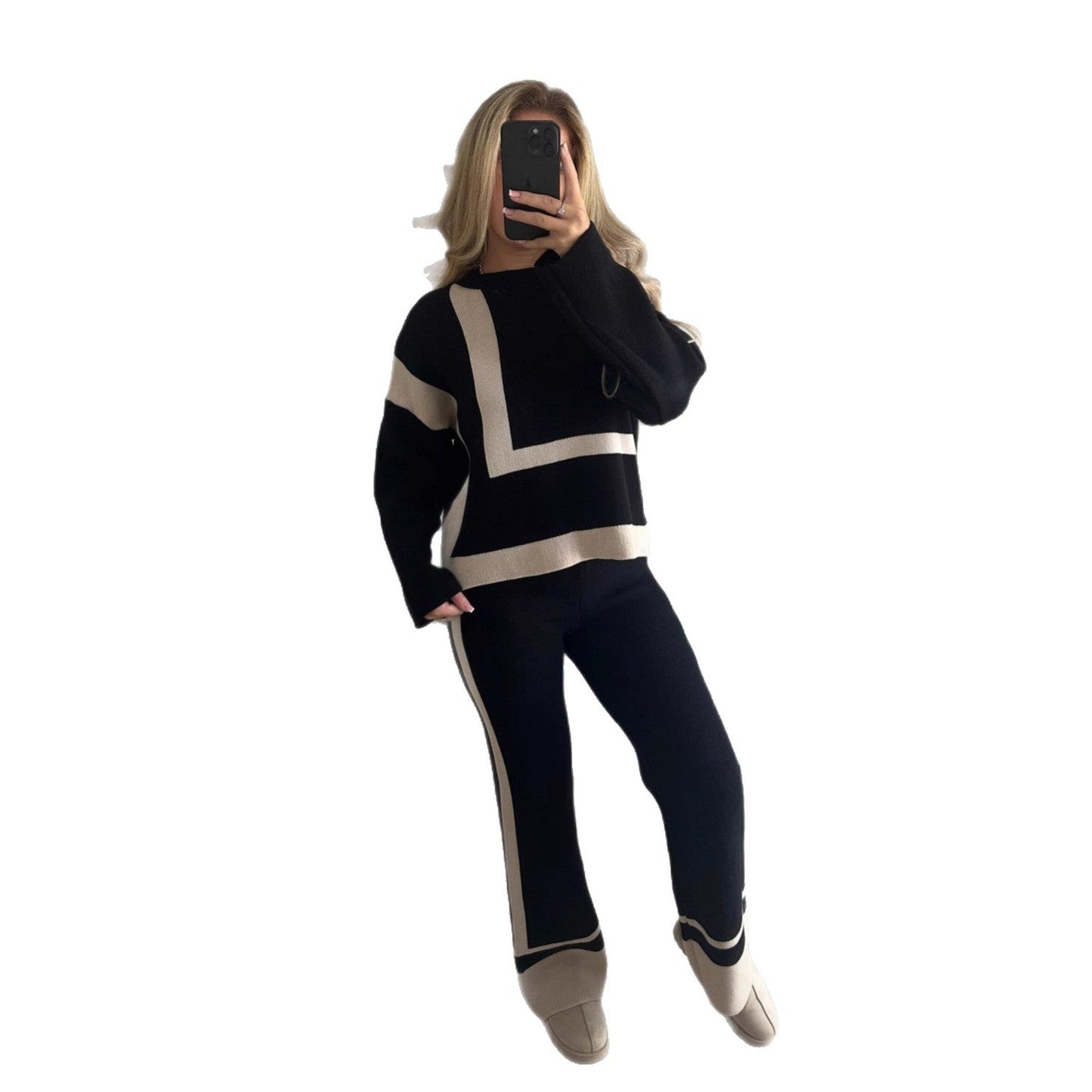 Damen Strickanzug Muster Weite Passform Eveloria