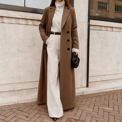 Damen Trenchcoat Jacke Lang Schnitt Gürtel Eveloria
