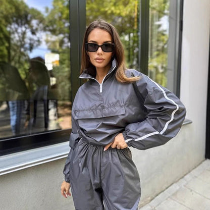 Damen Windbreaker-Anzug Elastisch Hochkragen Eveloria