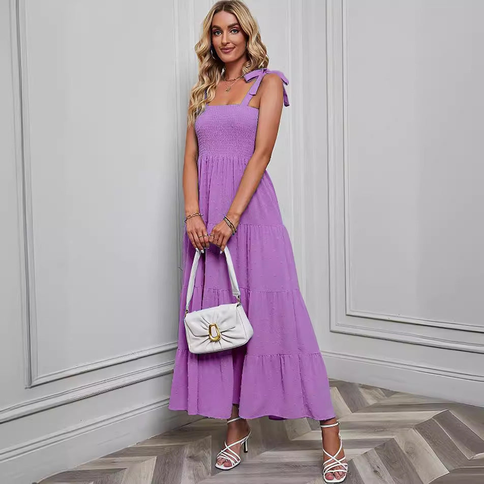 Damen Maxikleid Rüschenträger Schwingender Saum Eveloria