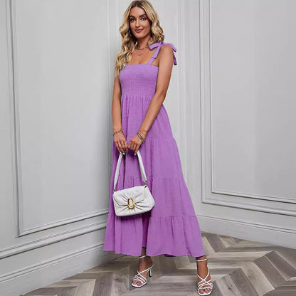 Damen Maxikleid Rüschenträger Schwingender Saum Eveloria