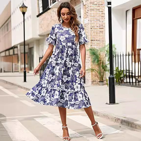 Damen Midikleid Floralmuster Rüschenabschluss Eveloria - Eveloria