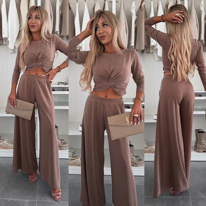 Eveloria Damen Freizeit-Set Crop- und weite Hose