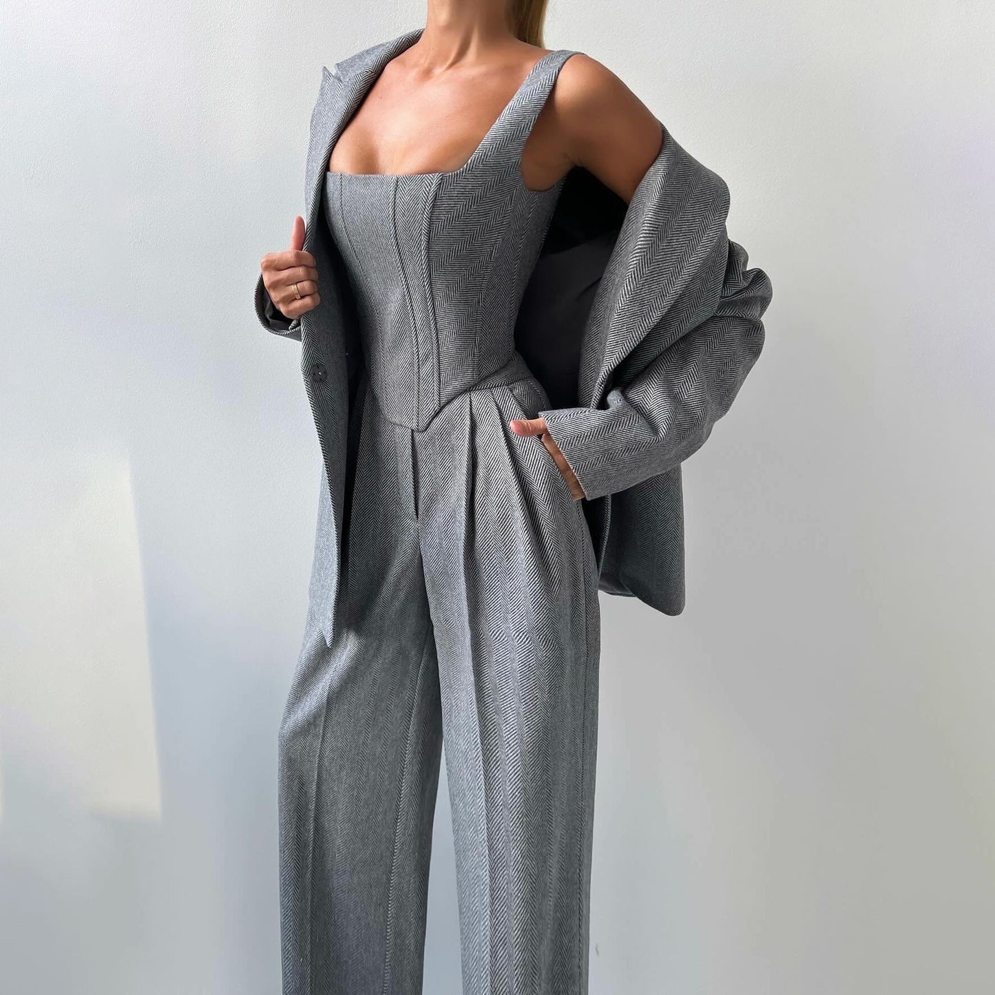 Damen Zweiteiliger Anzug mit tailliertem Oberteil und gerader Hose