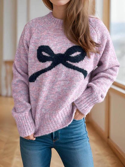 Damen Pullover Schleifenmotiv Kuschelfleece Weiß