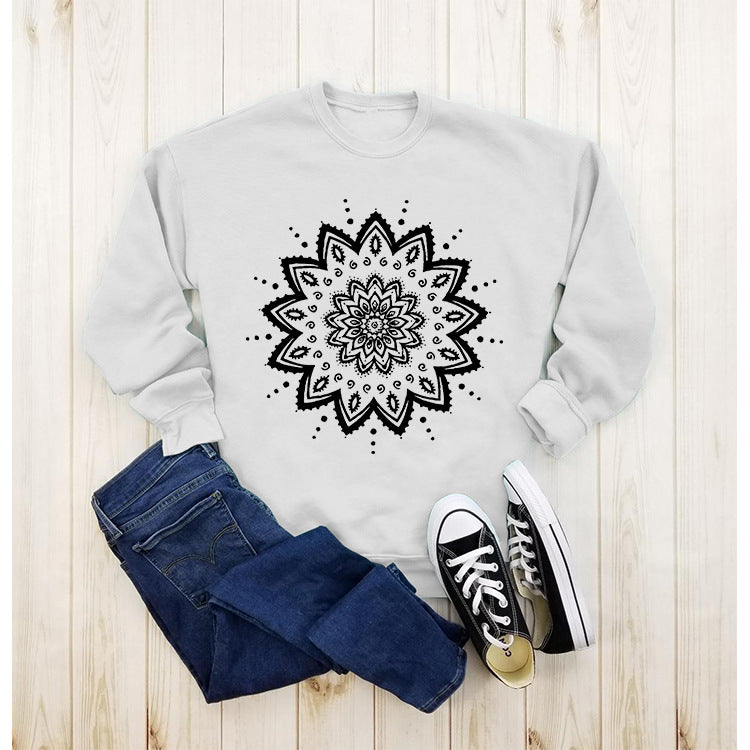 Damen Sweatshirt Mandala-Design Lässig Grau Eveloria