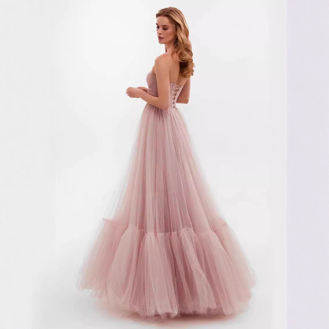 Damen Cocktailkleid Tüll Schulterfrei Voluminöse Ärmel Eveloria