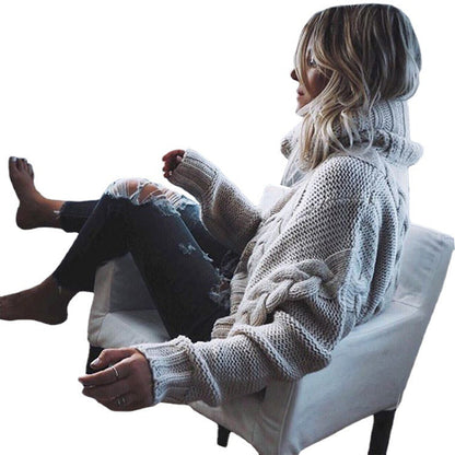 Damen Grobstrickpullover Weiter Rollkragen Zopfmuster Eveloria