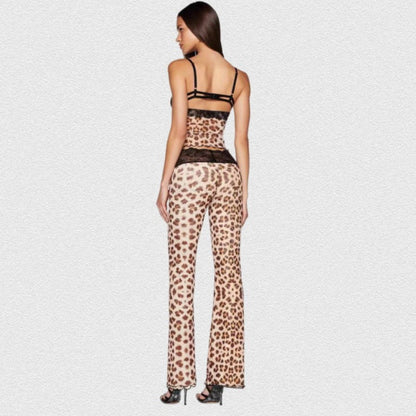 Damen Leggings Spitzenbund Tiermuster