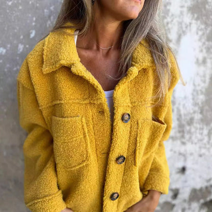 Damen Oversized-Jacke Flauschig mit Taschen und Knöpfen