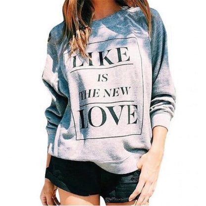 Damen Sweatshirt Lässig Mit Schriftzug Grau Eveloria