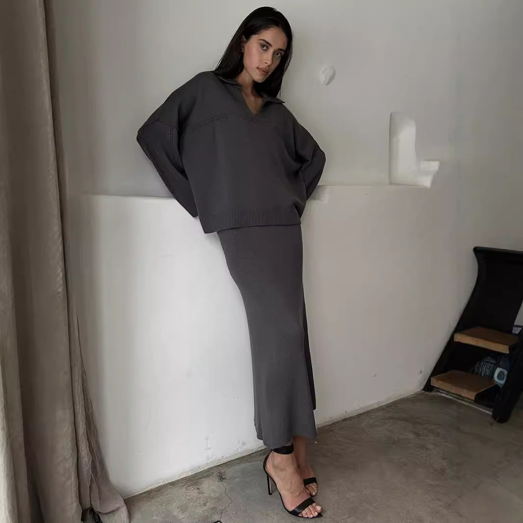 Damen Strickpullover Weich Lochmuster Anthrazit Eveloria - Eveloria