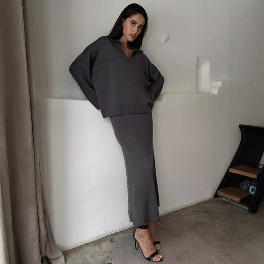 Damen Strickpullover Weich Lochmuster Anthrazit Eveloria - Eveloria