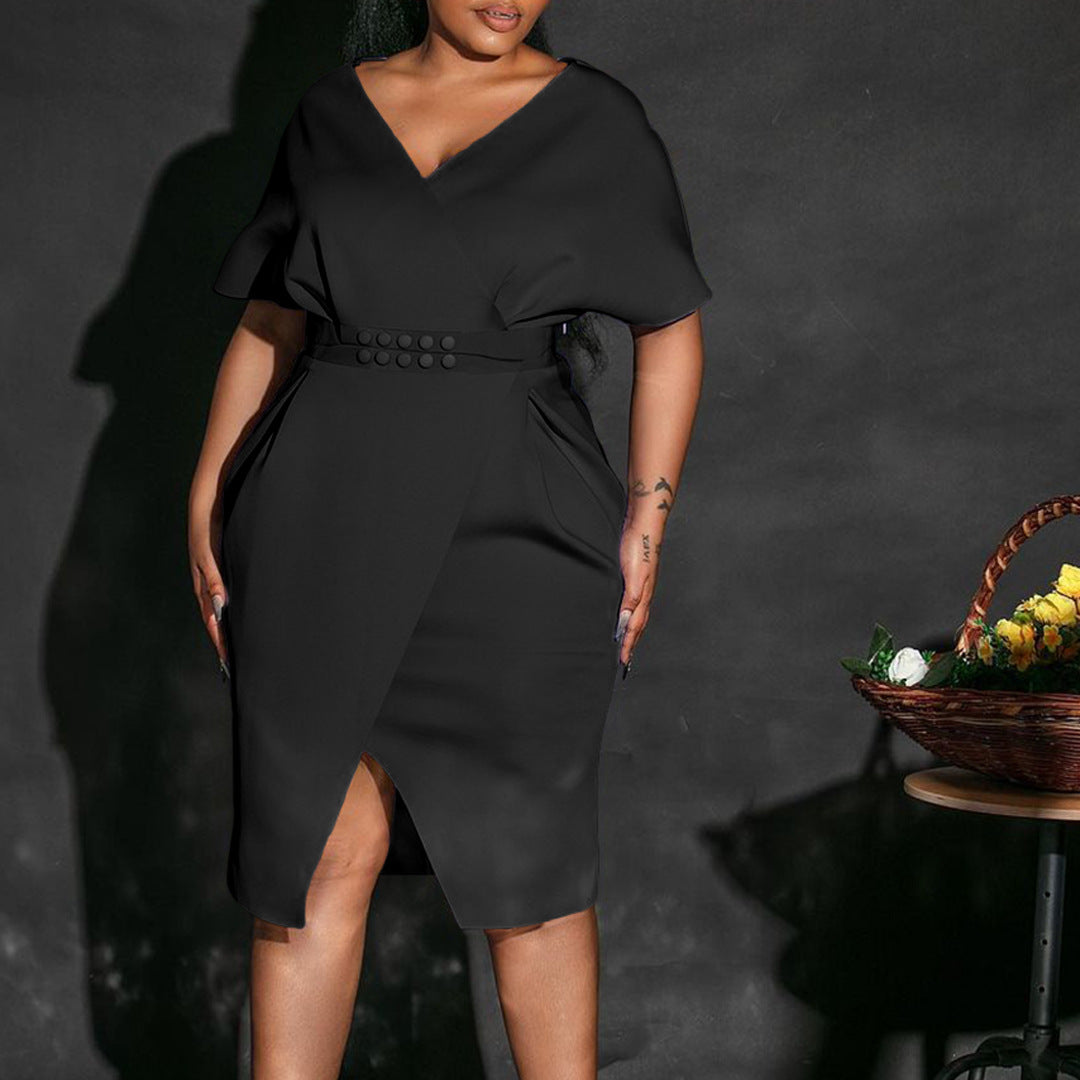 Damen Wickelkleid Elegante Taillierung Gürtel Eveloria