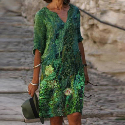 Damen Freizeitkleid Floralmuster V-Ausschnitt Eveloria