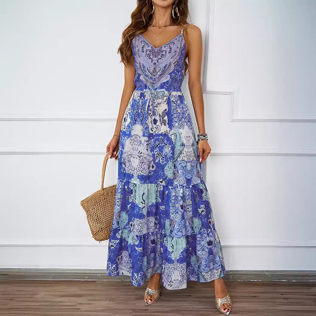 Damen Maxikleid Floralmuster Seitentaschen Eveloria