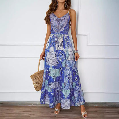 Damen Maxikleid Floralmuster Seitentaschen Eveloria