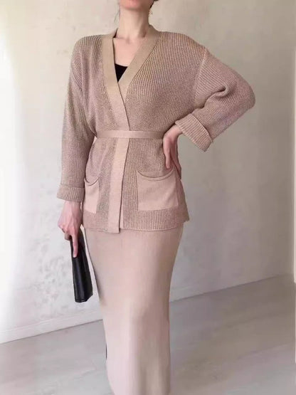 Damen Bleistiftkleid mit Blazerjacke und Taschen Eveloria