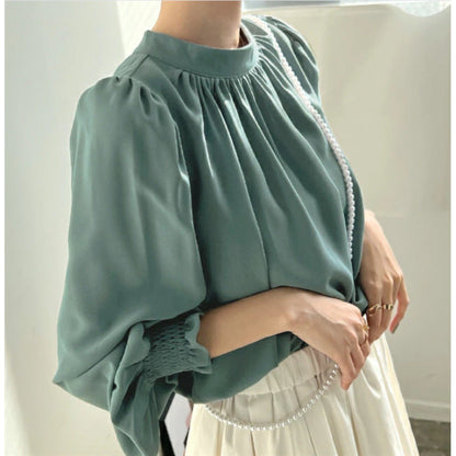 Eveloria Damenbluse Voluminöse Ärmel Stehkragen Elegante Bluse