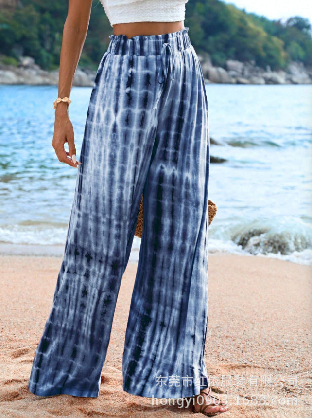 Damen Sommerhose Weit Elastischer Bund Batikmuster