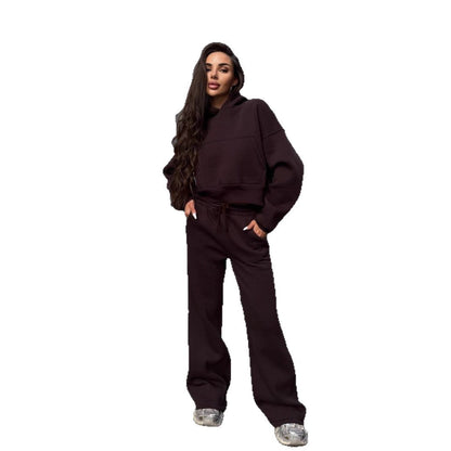 Damen Hoodie Set mit weiter Hose Baumwolle Beige