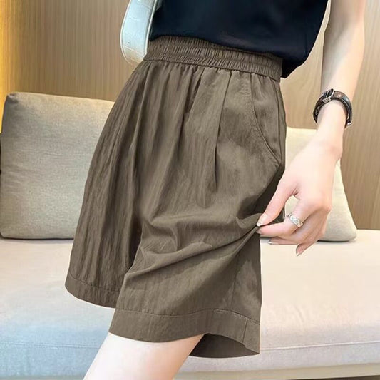 Damen Shorts Elastischer Bund Eingrifftaschen Beige - Eveloria