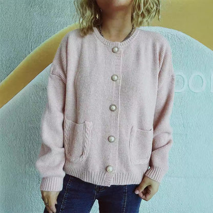Damen Strickjacke mit Perlenknöpfen und Taschen Eveloria