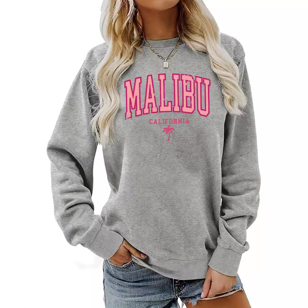 Damen Sweatshirt Malibu Schriftzug Lässiger Schnitt Eveloria