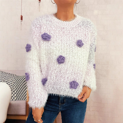 Damen Strickpullover Kuschelig Floralmuster Eveloria
