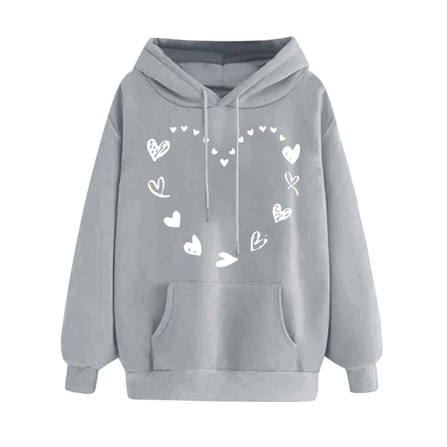 Damen Kapuzenpullover Herzmotiv Kängurutasche Bequem