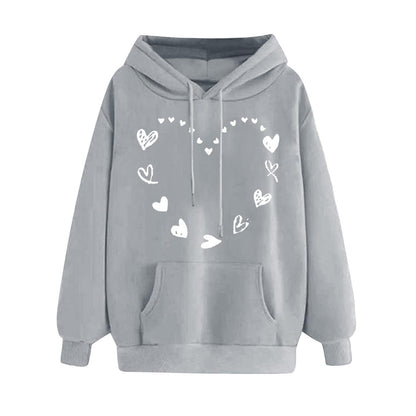 Damen Kapuzenpullover Herzmotiv Kängurutasche Bequem
