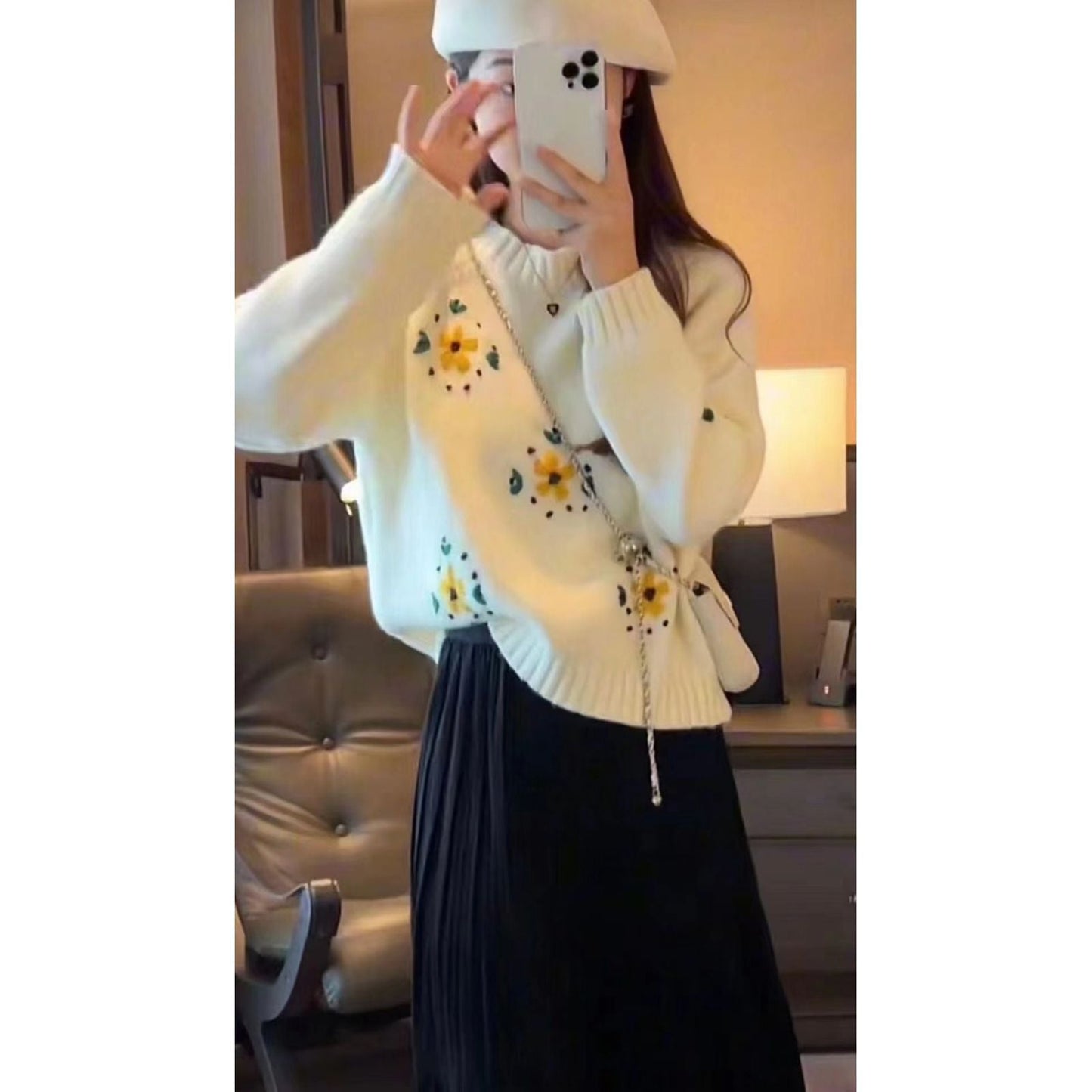 Damen Strickpullover Florales Design Eveloria