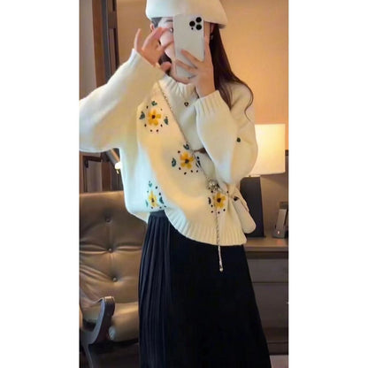 Damen Strickpullover Florales Design Eveloria