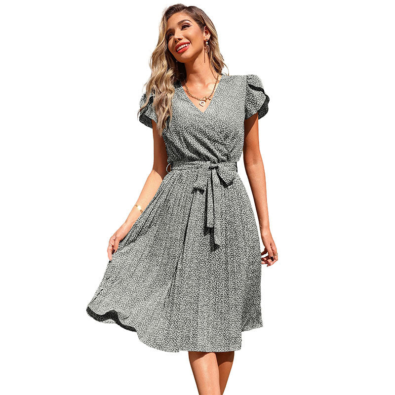 Damen Wickelkleid Voluminöse Rüschen Elegant Beige