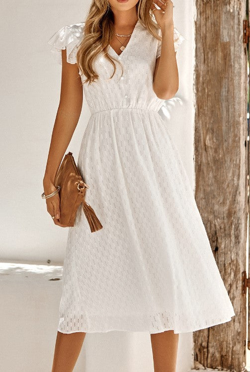 Damen Midi-Kleid Faltendetails Puffärmel Eveloria