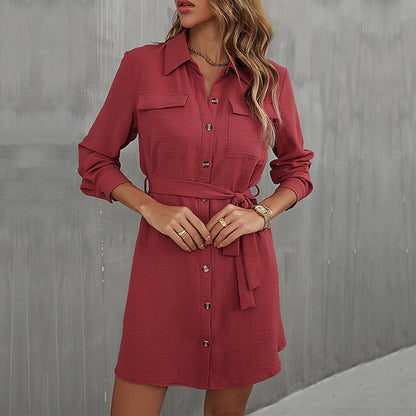 Damen Hemdblusenkleid Taillierbarer Gürtel Elegante Knöpfe