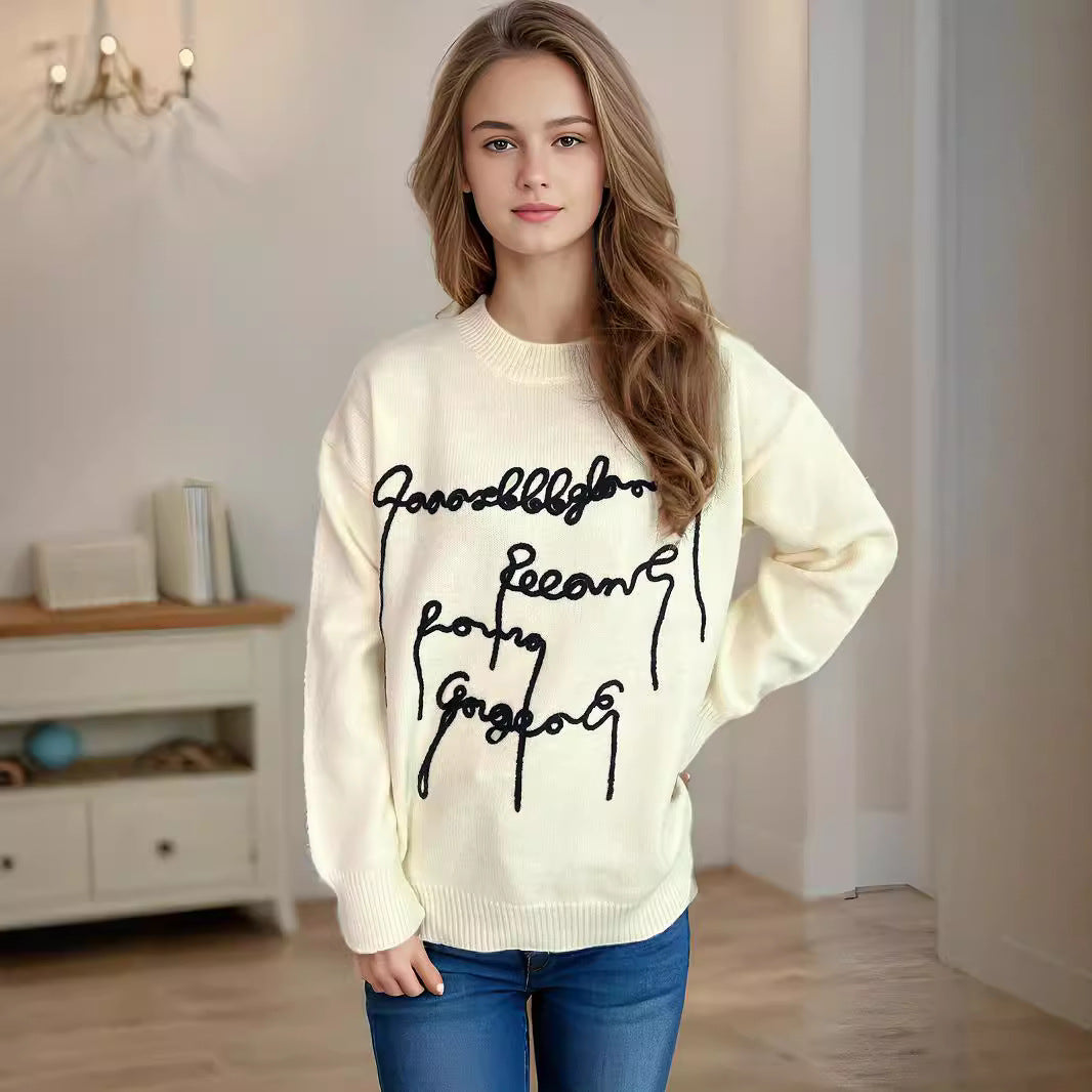 Damen Oversized-Pullover Eveloria mit Schriftzug