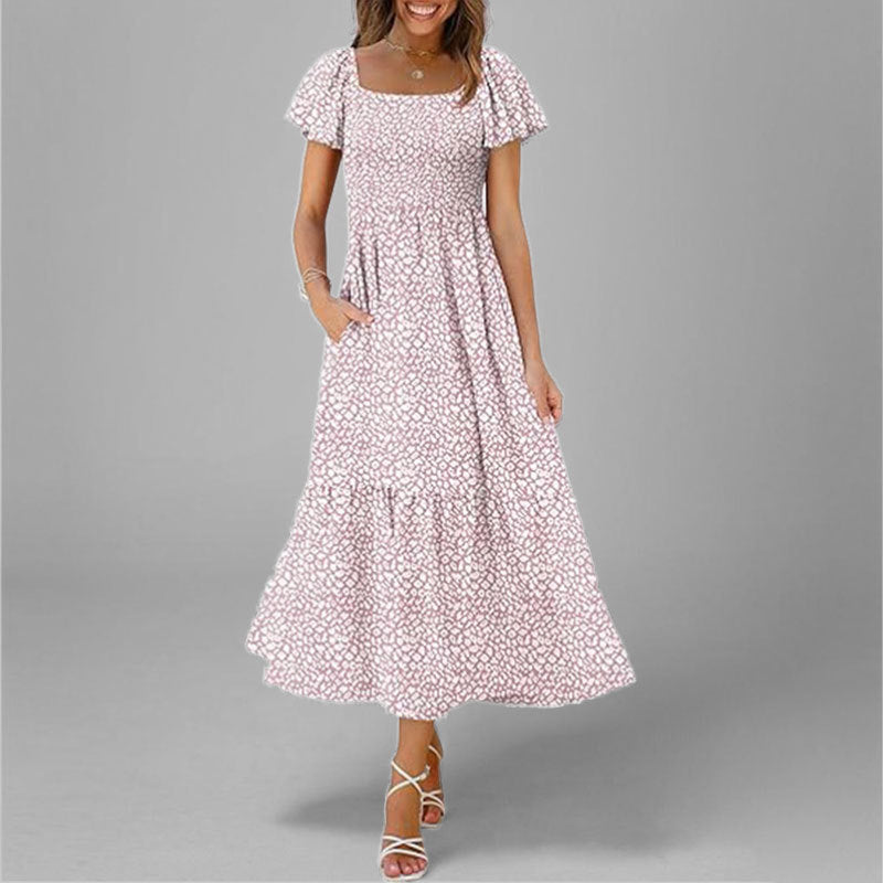 Damen Maxikleid Quadrat-Ausschnitt Voluminöse Ärmel Eveloria