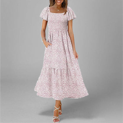 Damen Maxikleid Quadrat-Ausschnitt Voluminöse Ärmel Eveloria