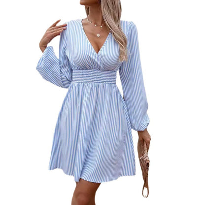 Damen Wickelkleid Streifenmuster Elastisch