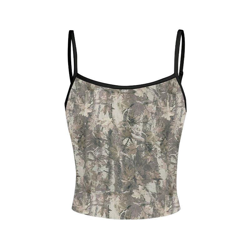 Damen Ärmelloses Floraler Druck Verstellbare Träger Beige
