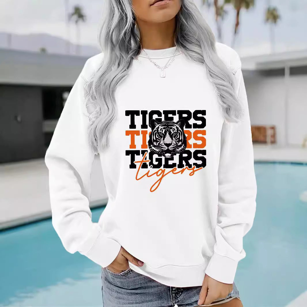Damen Sweatshirt Tiger-Design Lässig Grau Eveloria