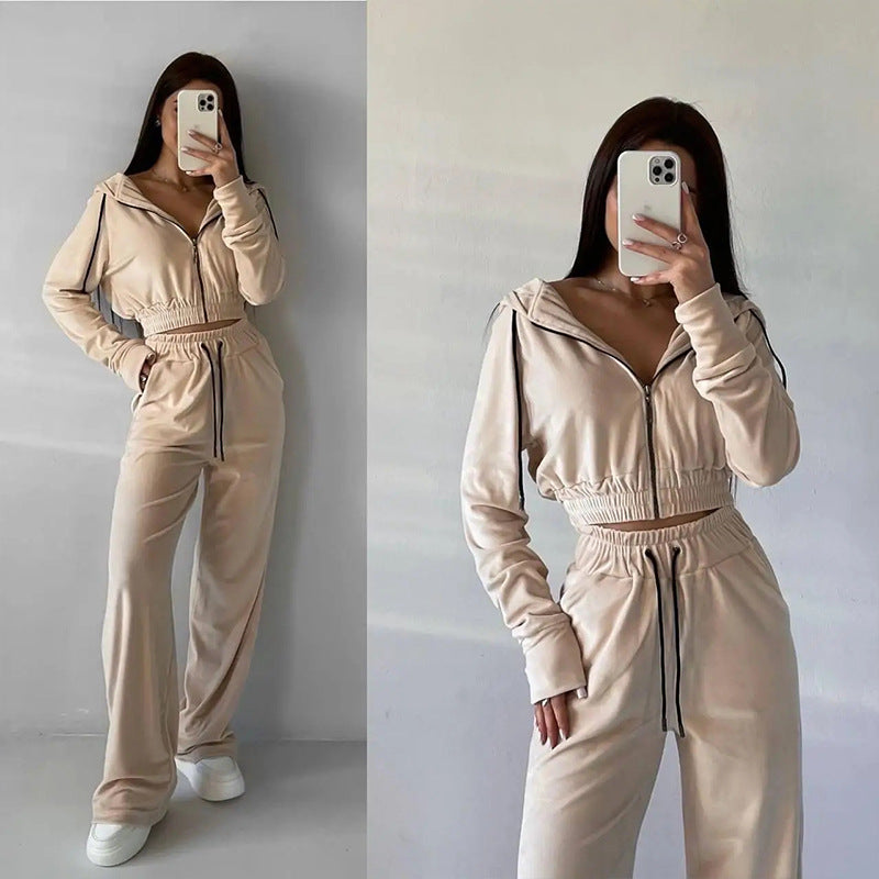 Damen Velours Hoodie Jogginghose Set Eveloria