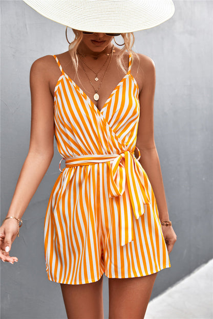 Damen Jumpsuit Wickeldesign Taillierter Gürtel Eveloria