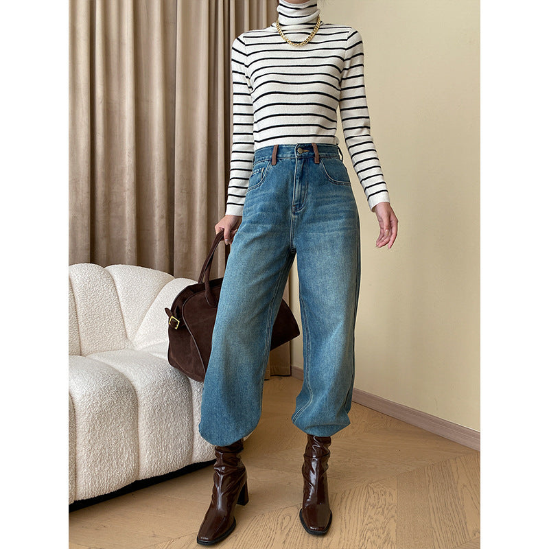 Damen High-Waist Jeans Weites Bein Französer Eveloria