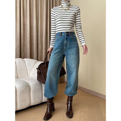 Damen High-Waist Jeans Weites Bein Französer Eveloria